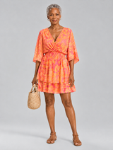 Wanda™ Coral Ruffle Detail Mini Dress