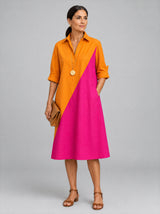 Nerine™ Orange and Pink Print Midi Dress