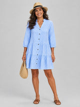 Honorine™ Check Print Button Front Day Dress