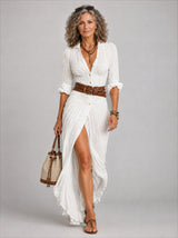 Adelina™ Cotton Linen Long Romantic Dress