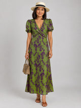 Jessamy™ Green Wrap V-Neck Midi Dress