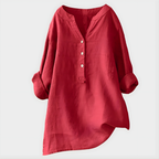 Veronique™ Elegant Cotton-Linen V-Neck Blouse