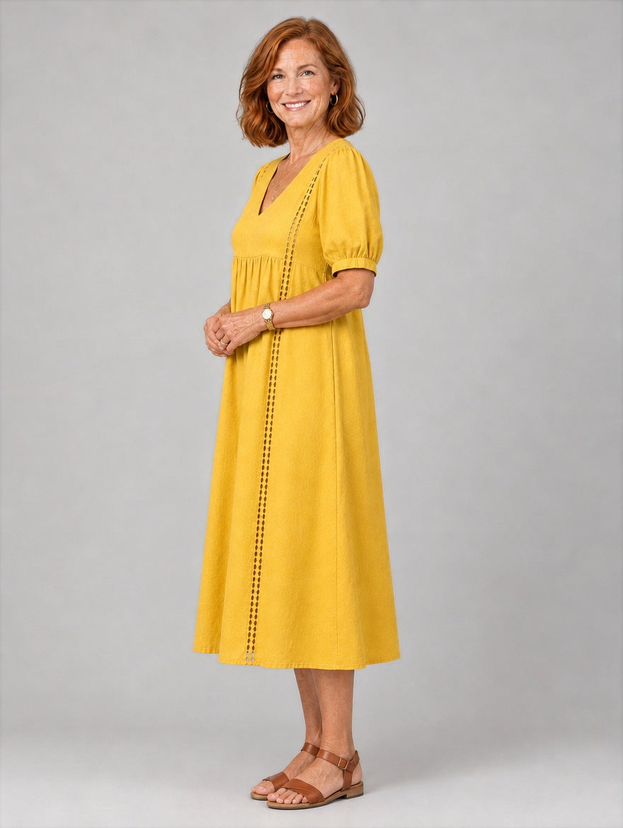 Bettina™ Yellow Openwork V-Neck Dress