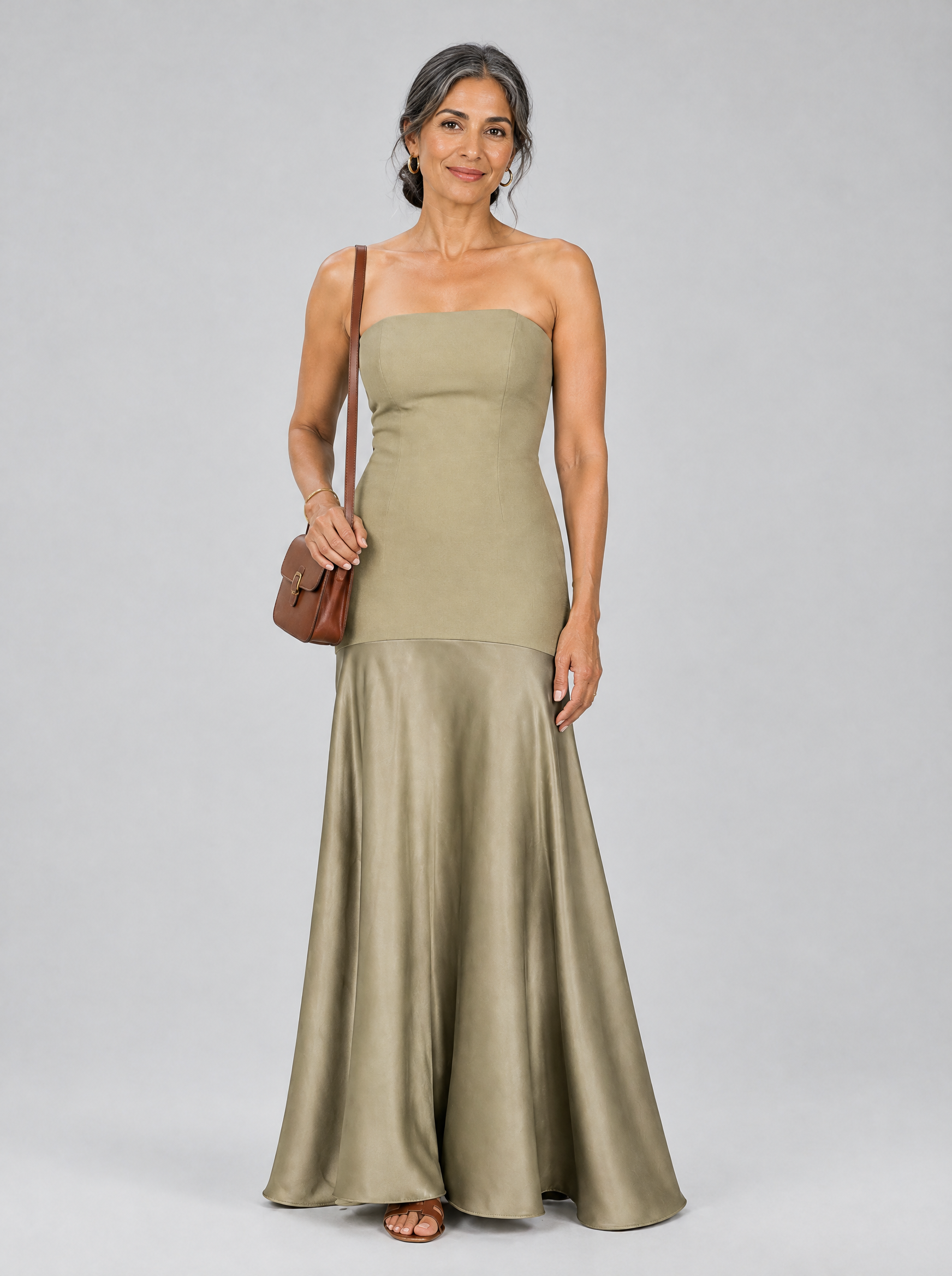 Yolande™ Olive Satin Look Strappy Maxi Dress