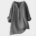 Veronique™ Elegant Cotton-Linen V-Neck Blouse