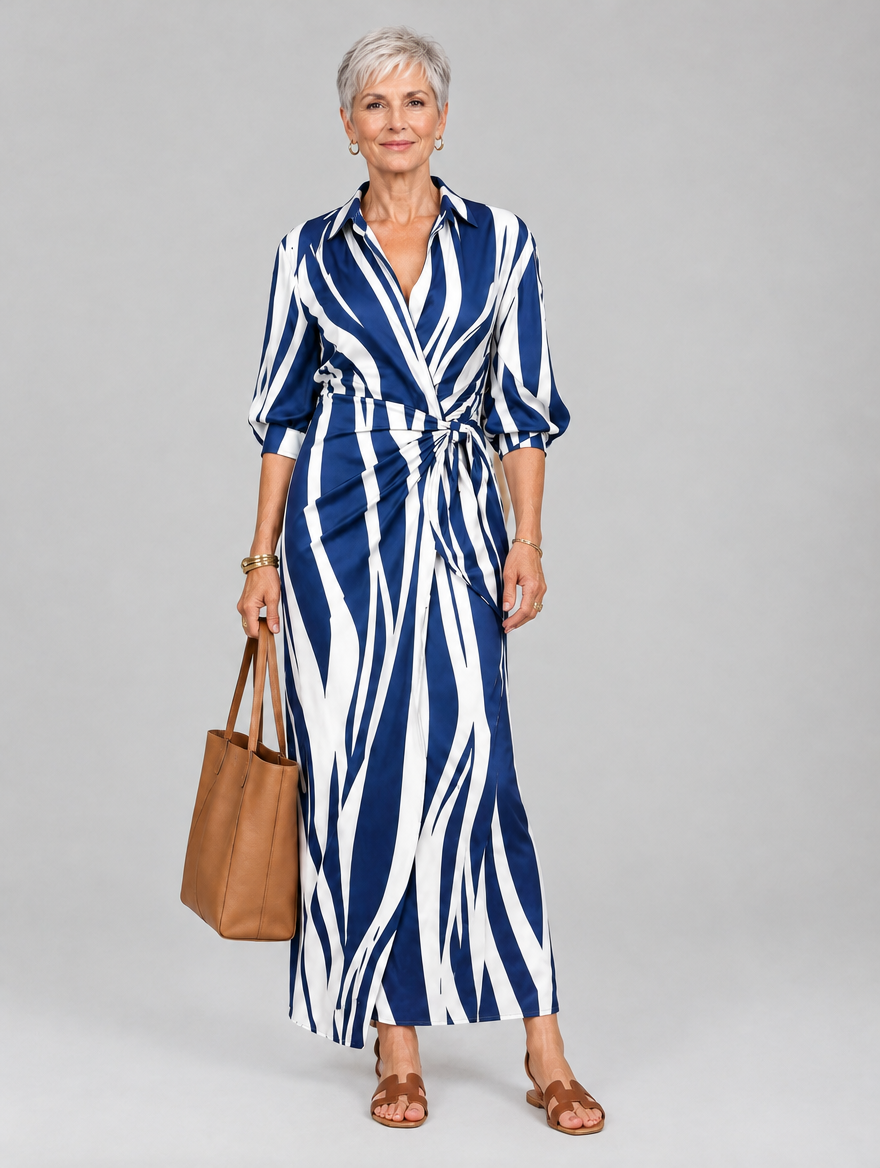 Nerys™ Blue Striped Flowing Maxi Dress
