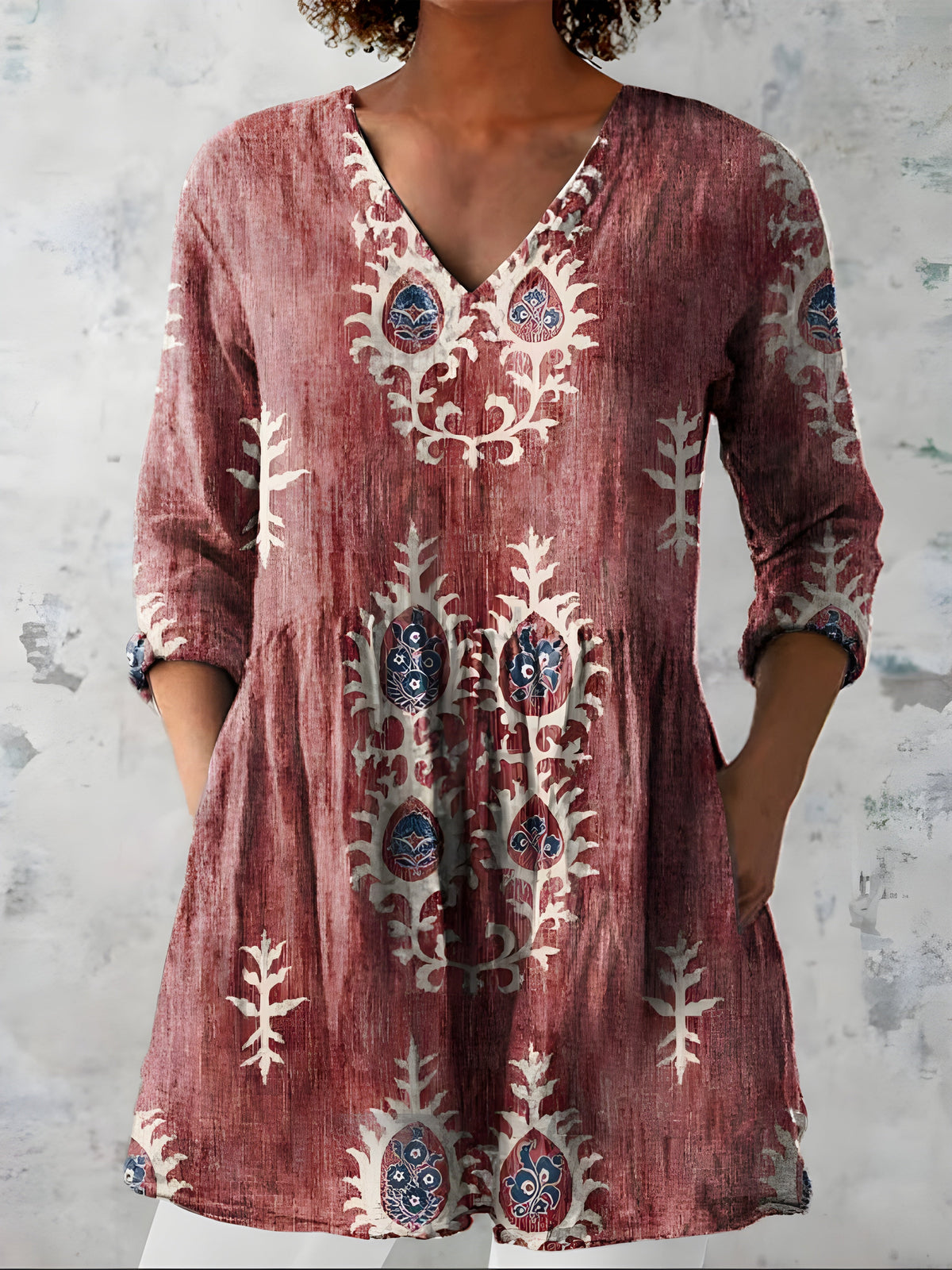 Everly™ Long Blouse with V-Neck