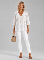 Ariadne crochet panel cotton blouse in white, front view