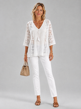 Ariadne™ Crochet Panel Cotton Tie Neck Blouse