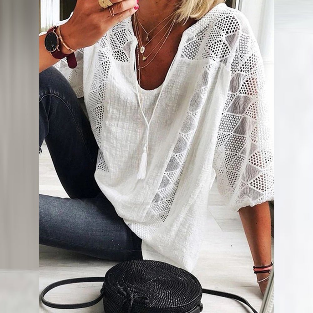 Ariadne crochet panel cotton blouse in white
