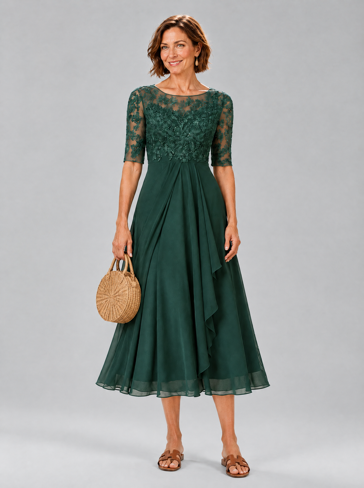 Aurelie dress in Green, front view