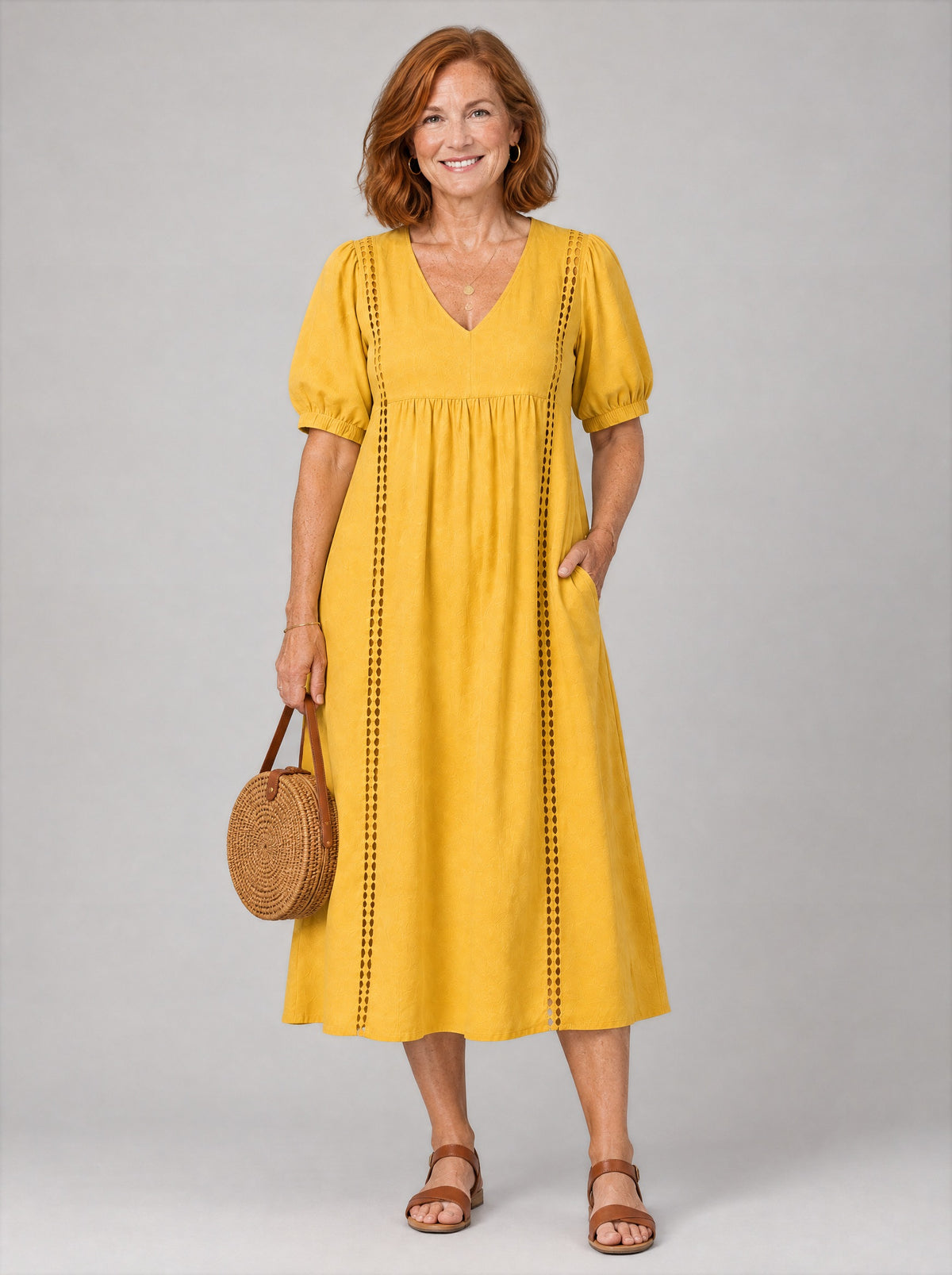 Bettina™ Yellow Openwork V-Neck Dress