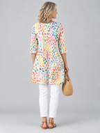 Everlee long blouse in oatmeal cream rainbow confetti print, back view