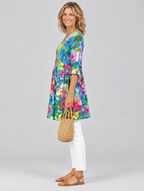 Millie long blouse in impressionist garden print, side view showing the relaxed fit