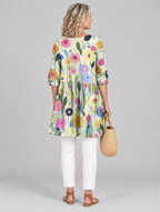 Nellie long blouse in stone watercolour poppy print, back view