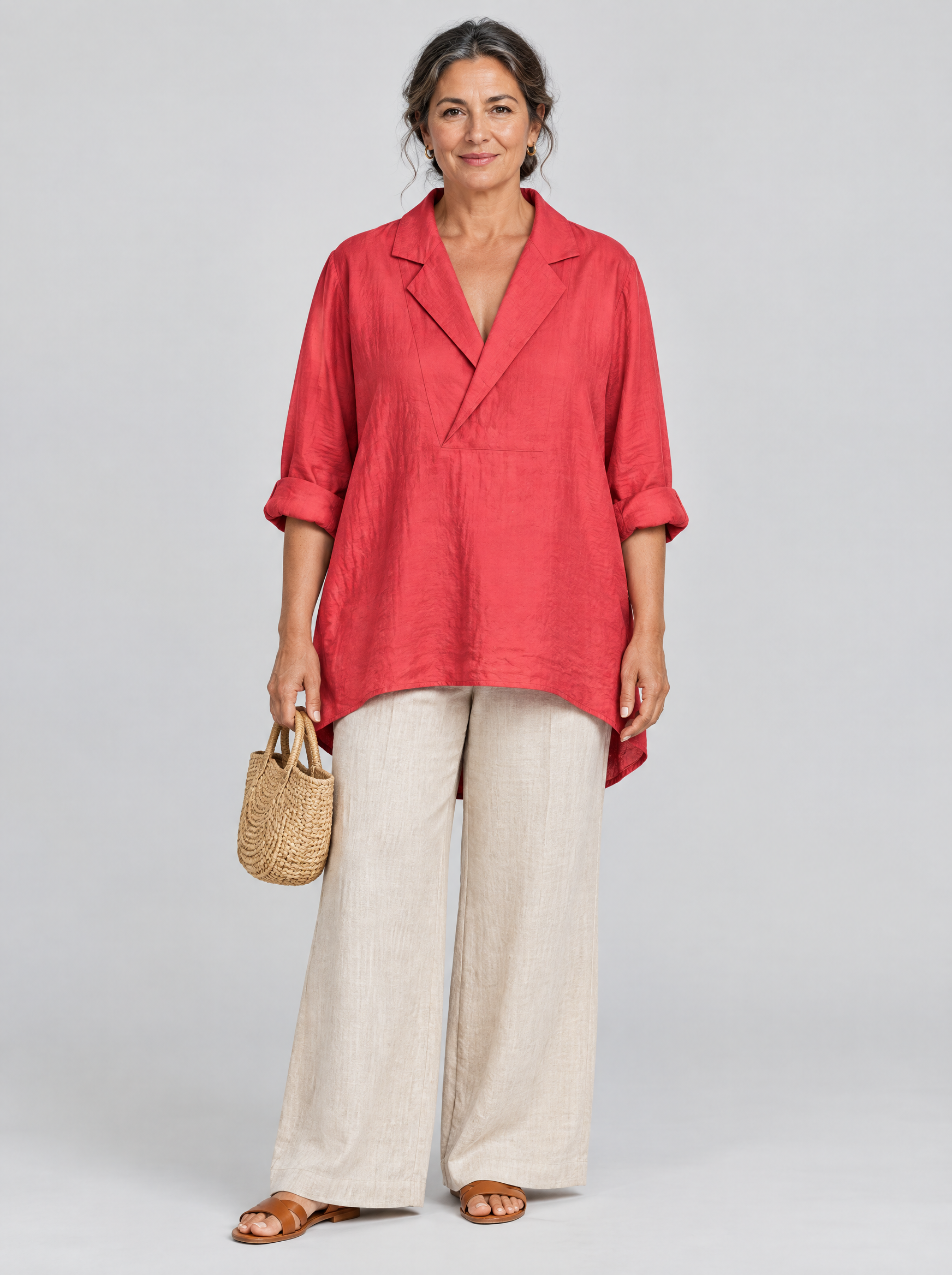 Coleen relaxed tunic in coral red, front view