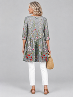 Audrey long blouse in dove grey meadow wildflower print, back view