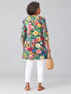 Angel long blouse in teal wildflower print, back view
