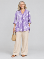 Emmy relaxed tunic in lavender petal print, front view