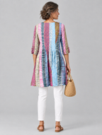Margo long blouse in painted brush stripe print, back view