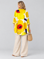 Haisley relaxed tunic in sunflower yellow retro poppy print, back view