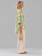 Katalina relaxed tunic in mint chinoiserie peony print, side view showing the relaxed fit