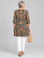 Lilian long blouse in navy heritage floral print, back view