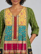 Melody long blouse in patchwork heritage print, close up of print and neckline