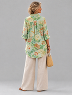 Katalina relaxed tunic in mint chinoiserie peony print, back view