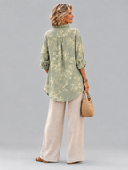 Mabel relaxed tunic in sage green tonal peony print, back view