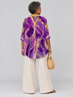 Dorothy relaxed tunic in violet and gold marble print, back view