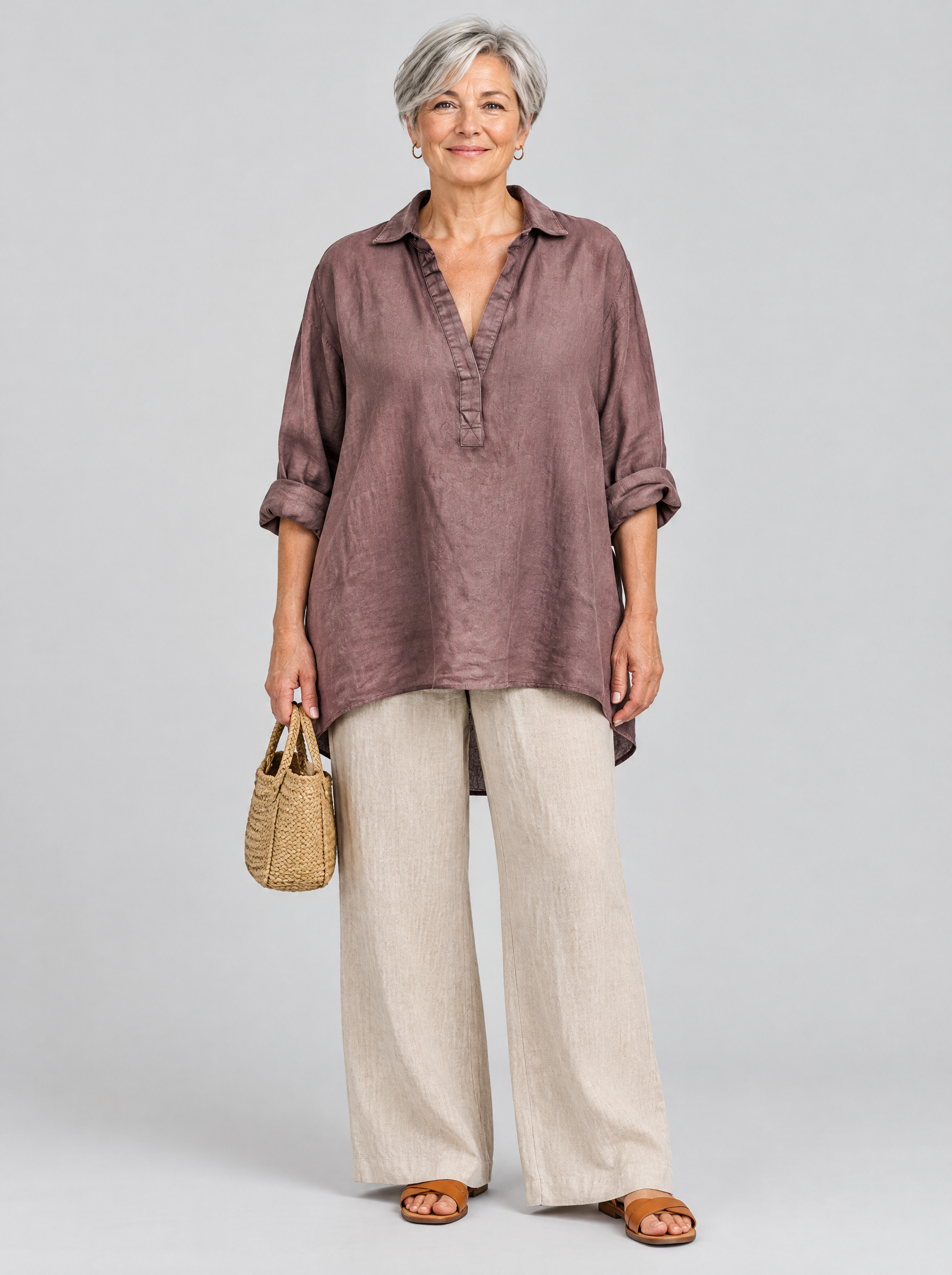 Beverly relaxed tunic in rose grey, front view