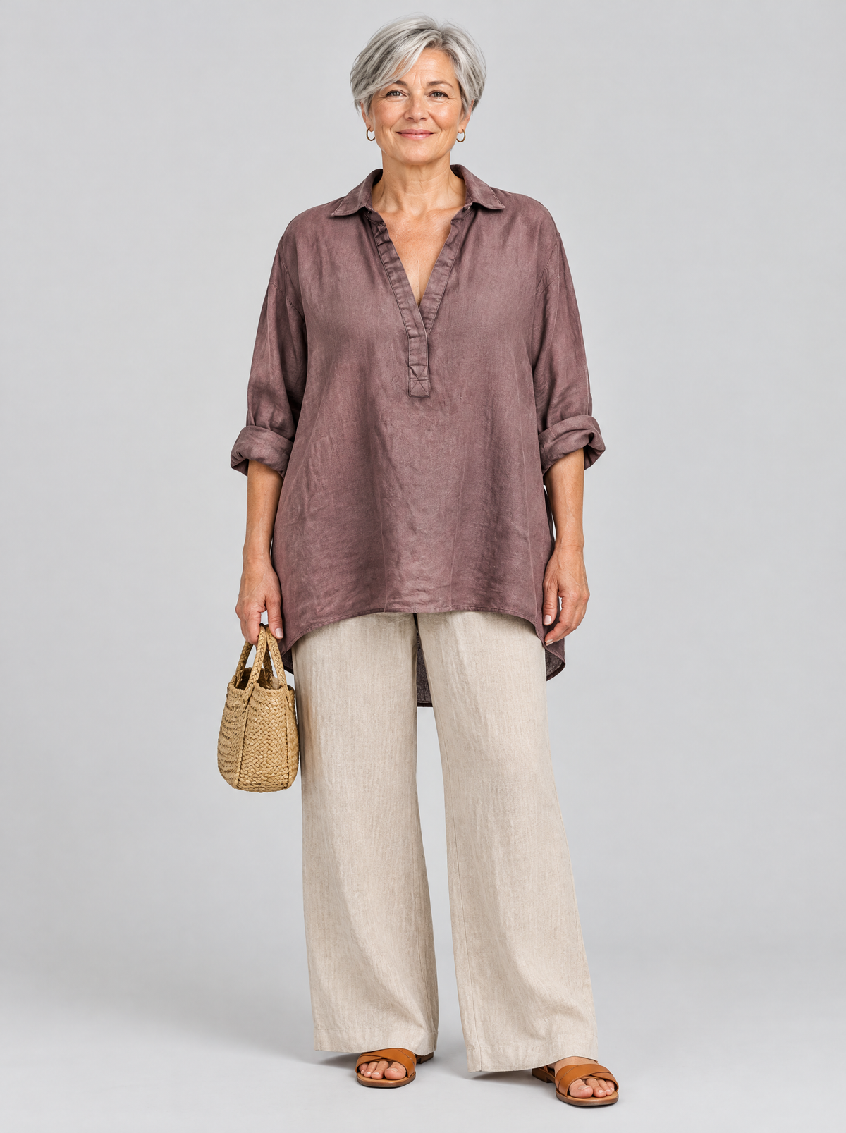 Beverly relaxed tunic in rose grey, front view