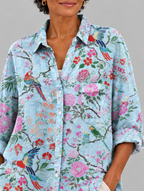 Everleigh relaxed tunic close up of print and collar