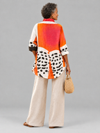 Kinsley relaxed tunic in watermelon pink and tangerine colour block, back view