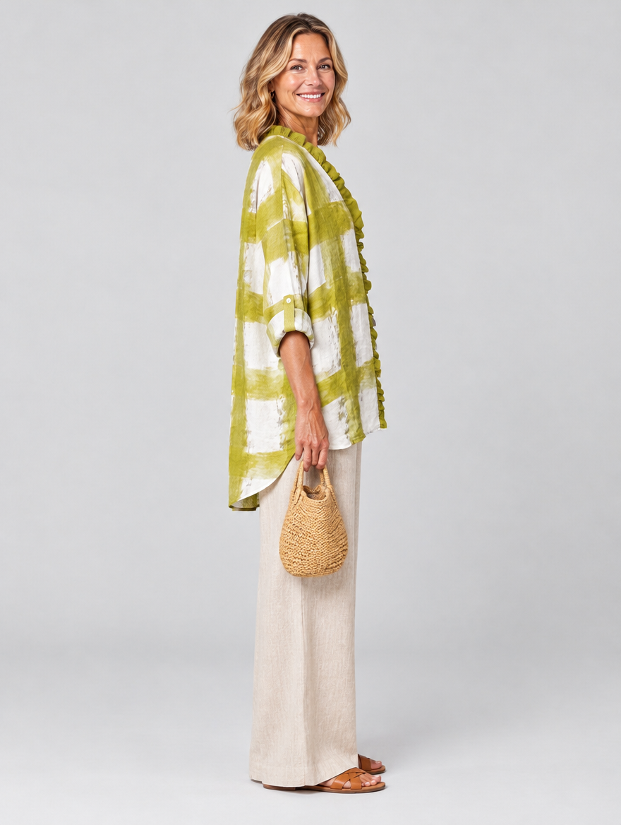 Sandra relaxed summer tunic, side view showing the relaxed fit