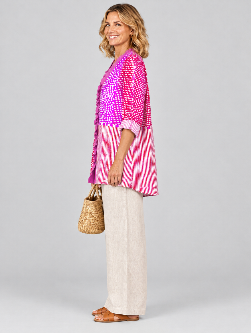 Fiona relaxed summer tunic, side view showing the relaxed fit