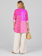Fiona relaxed summer tunic in pink patchwork print, back view
