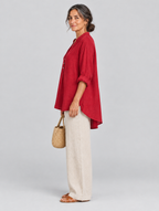 Kathy relaxed linen tunic in red, side view showing the relaxed fit