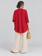 Kathy relaxed linen tunic in red, back view
