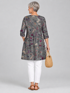 Addison long blouse in charcoal wildflower print, back view