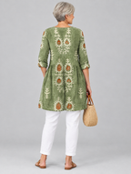 Everly long blouse in sage green botanical print, back view