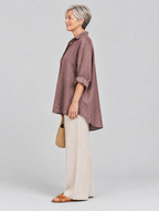 Beverly relaxed tunic in rose grey, side view showing the relaxed fit
