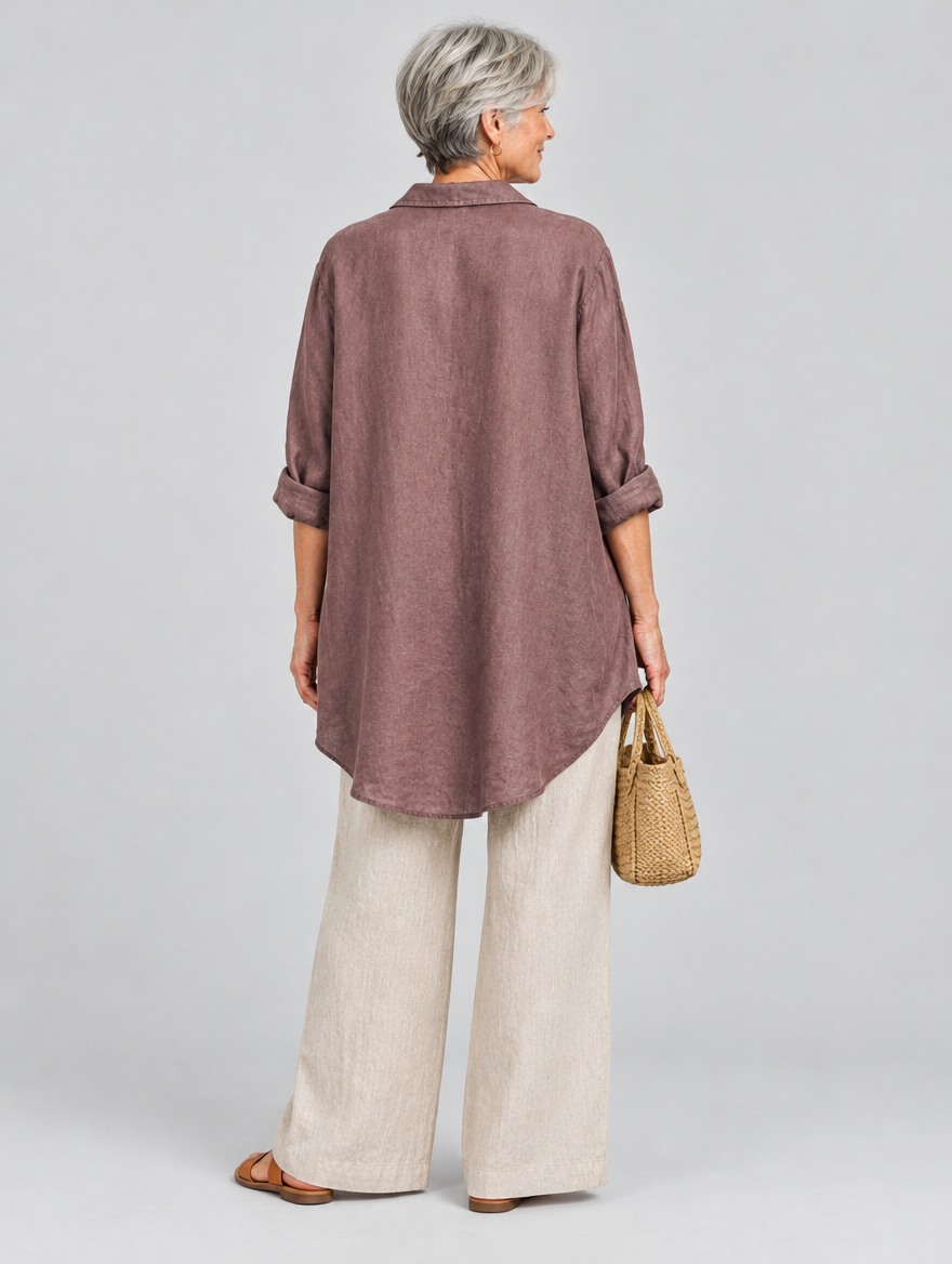 Beverly relaxed tunic in rose grey, back view