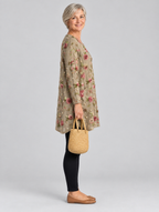Sophia rose print tunic in coffee, side view showing the relaxed fit