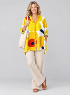 Haisley relaxed tunic in sunflower yellow retro poppy print, front view