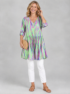 Lyla long blouse in lime green wave print, front view