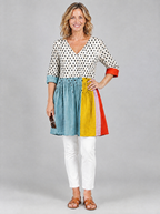 Jacqueline long blouse in polka dot colour block, front view