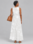Camila sleeveless maxi dress in white with tonal floral print, back view