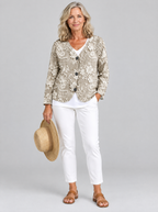 Eliana cardigan in khaki lace look floral print, front view